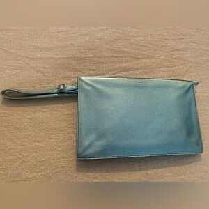 KateSpade Chic Metallic SkyBlue Leather Evening Purse lined in tan suede